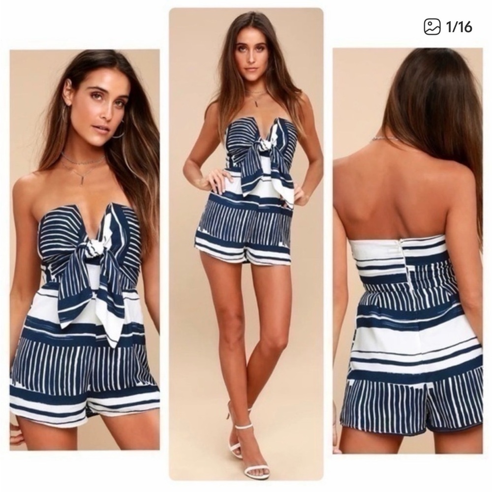NWT Lulus striped white navy jumper romper size large vacation resortwear summer